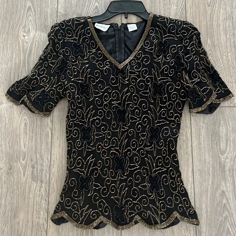 Vintage Denise Elle Silk Beaded Top